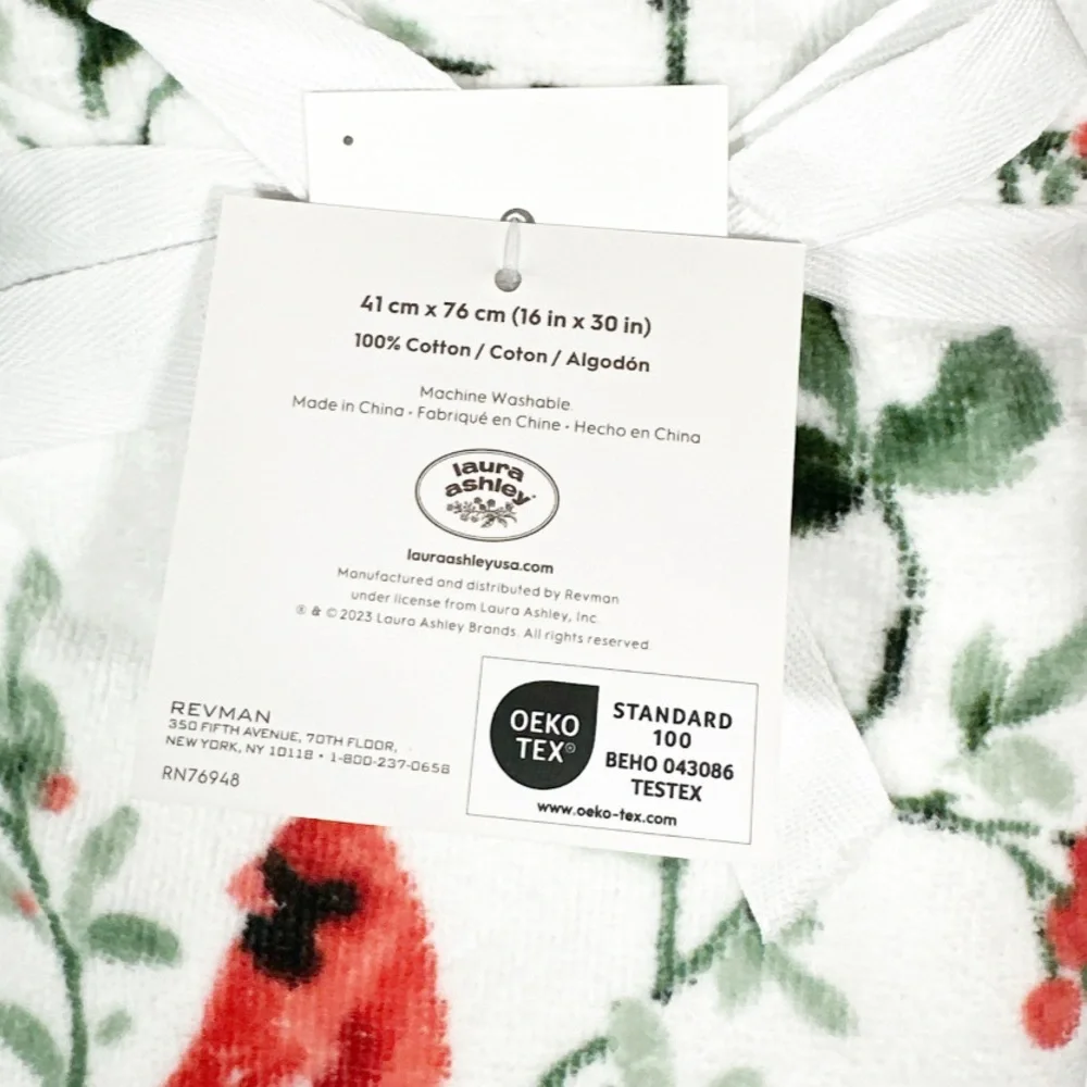 NEW Laura Ashley JOLLY CARDINALS EVERGREEN Hand Towel Set/2